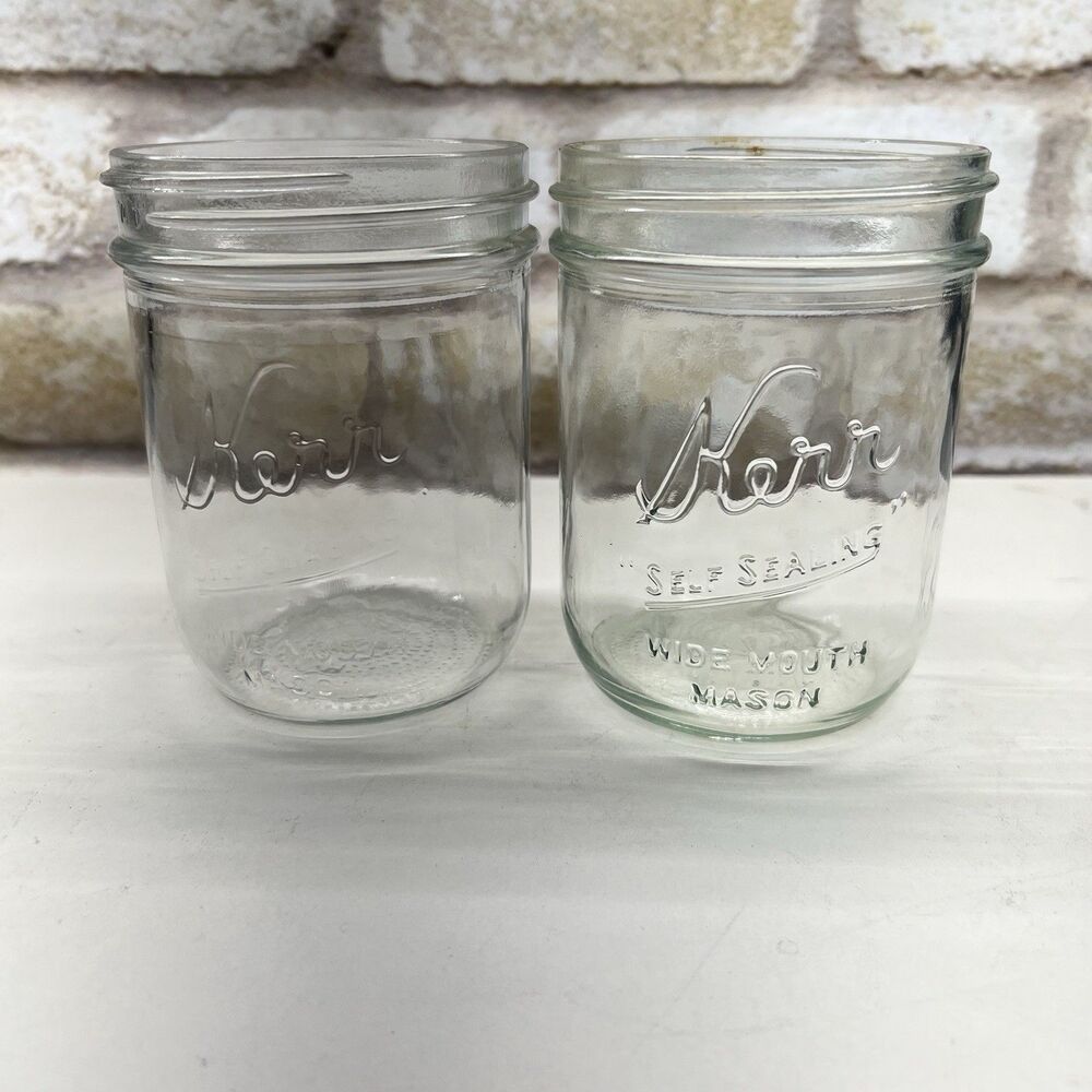 Vintage Kerr Wide Mouth Mason Pint Jars Set of 2-Clear Self Sealing for Canning
